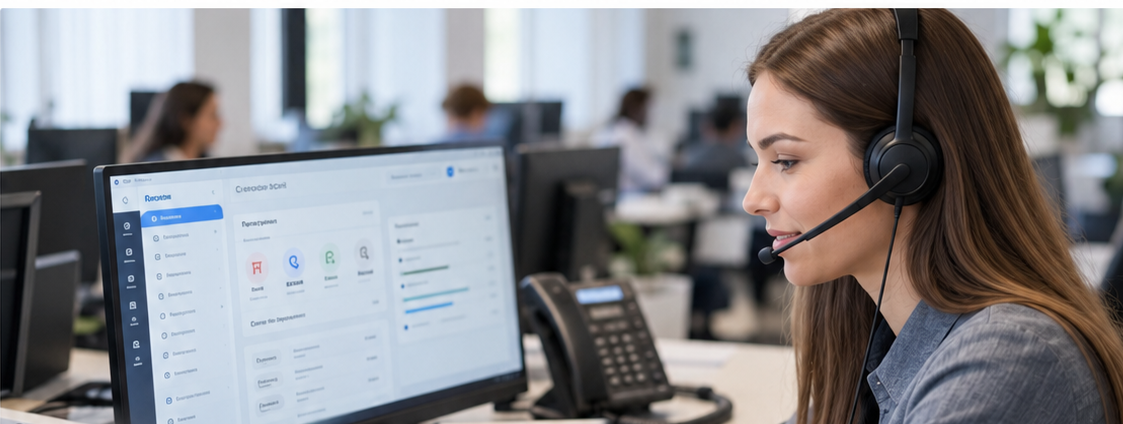 Менеджер отдела продаж работает со звонками и CRM-системой